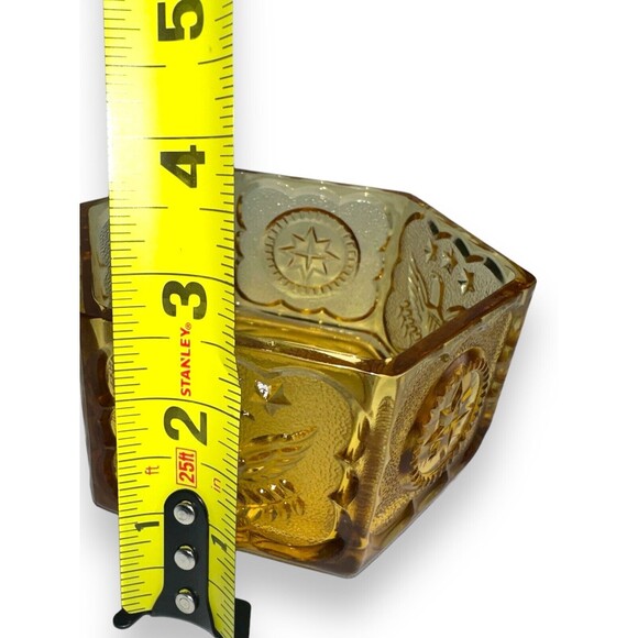 Indiana Glass Tiara Colonial Eagle & Star Hexagonal Candy Dish Amber - Picture 7 of 10